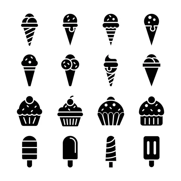 Ice Cream glyfy vektorové ikony nastavit — Stockový vektor