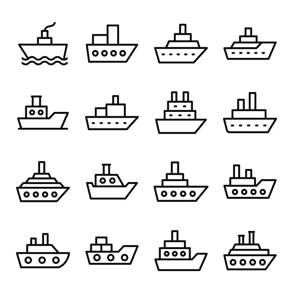 Ensemble d'icônes vectorielles de ligne de bateau et de bateau — Image vectorielle