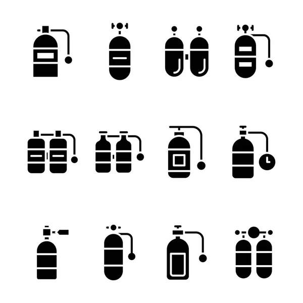 Conjunto de tanques de buceo Glifo Vector iconos — Archivo Imágenes Vectoriales