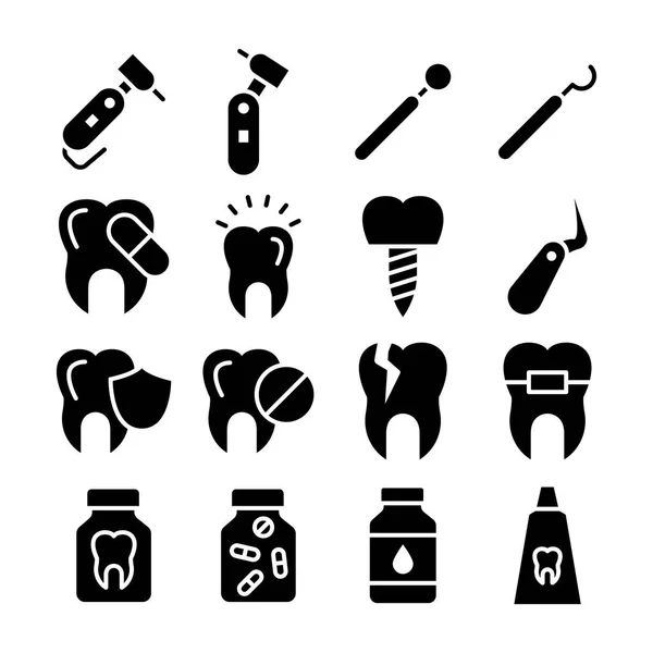 Conjunto de Cuidados Dentários Glyph Vector Icon — Vetor de Stock