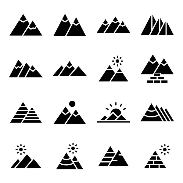 Set of Mountains Glyph Vector Icons — Stock Vector