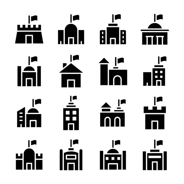 Conjunto de Edifícios da Bandeira Ícones do Vetor Glyph —  Vetores de Stock