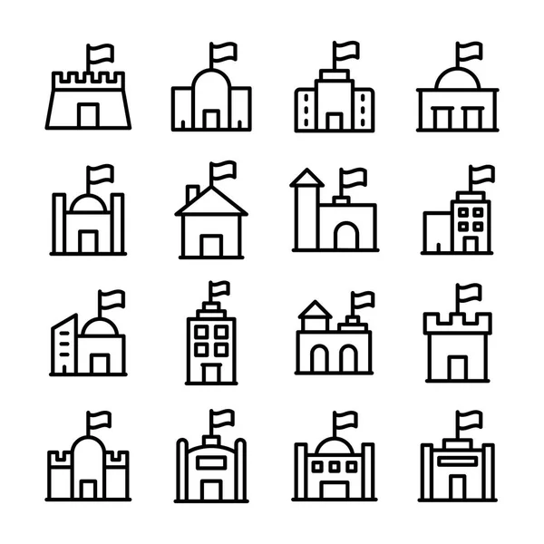 Ensemble d'icônes vectorielles de ligne de bâtiments de drapeau — Image vectorielle