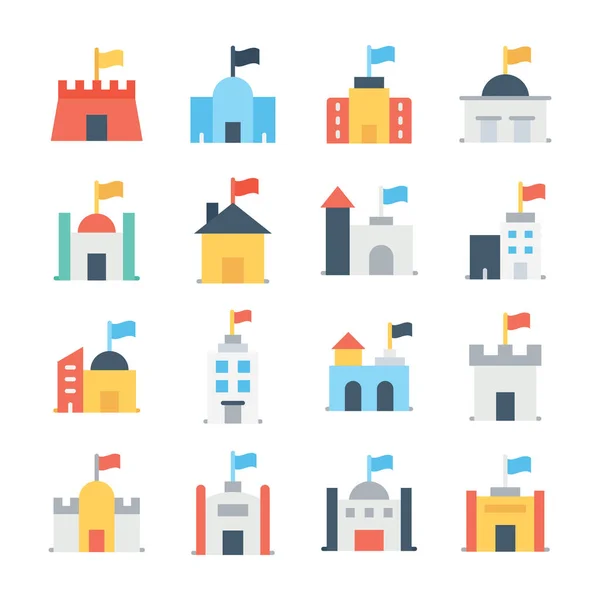 Conjunto de iconos vectoriales de colores de edificios de bandera — Vector de stock