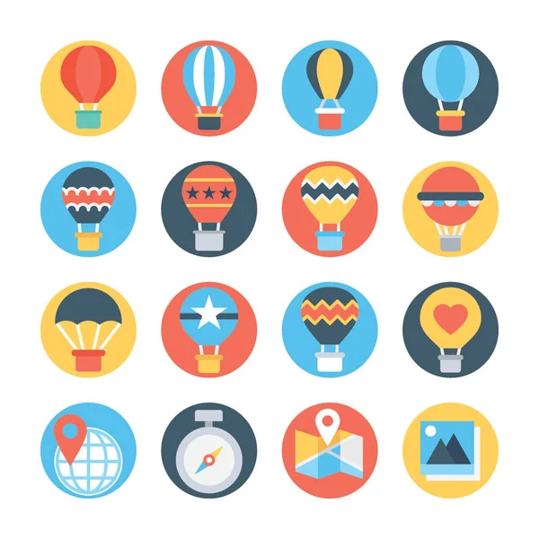 Conjunto de iconos vectoriales de colores circulares de destino de viaje — Vector de stock