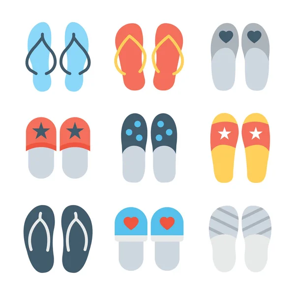 Flops en Slippers gekleurde Vector Icons set — Stockvector