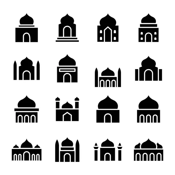 Serie di icone del glifo vettoriale della moschea — Vettoriale Stock