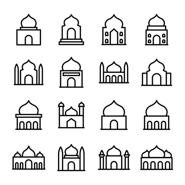 Conjunto de iconos de la línea vectorial de mezquita — Vector de stock