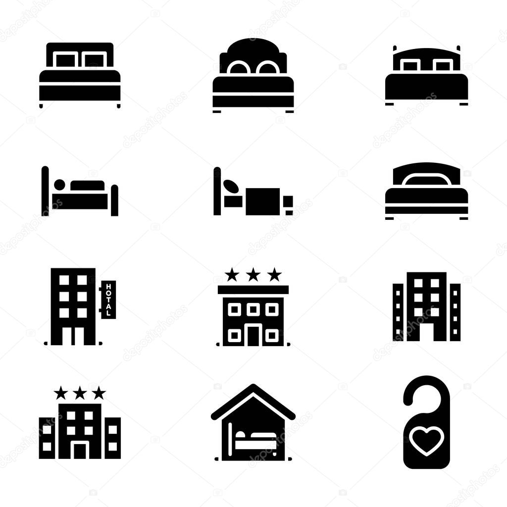 Bed Glyph Vector Icons Set 