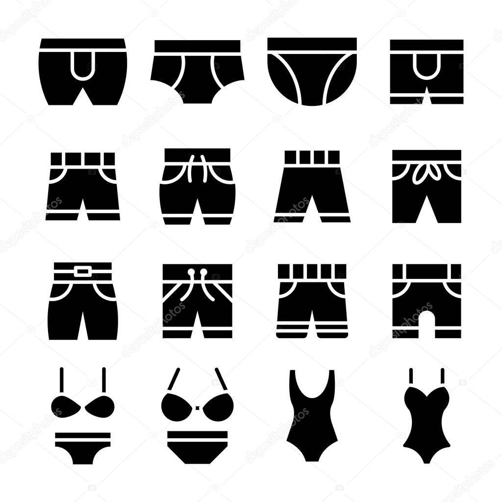Undergarments Glyp Vector Icons Set 