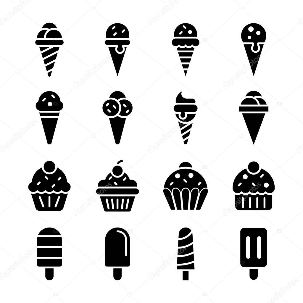 Ice Cream Glyphs Vector Icons Set