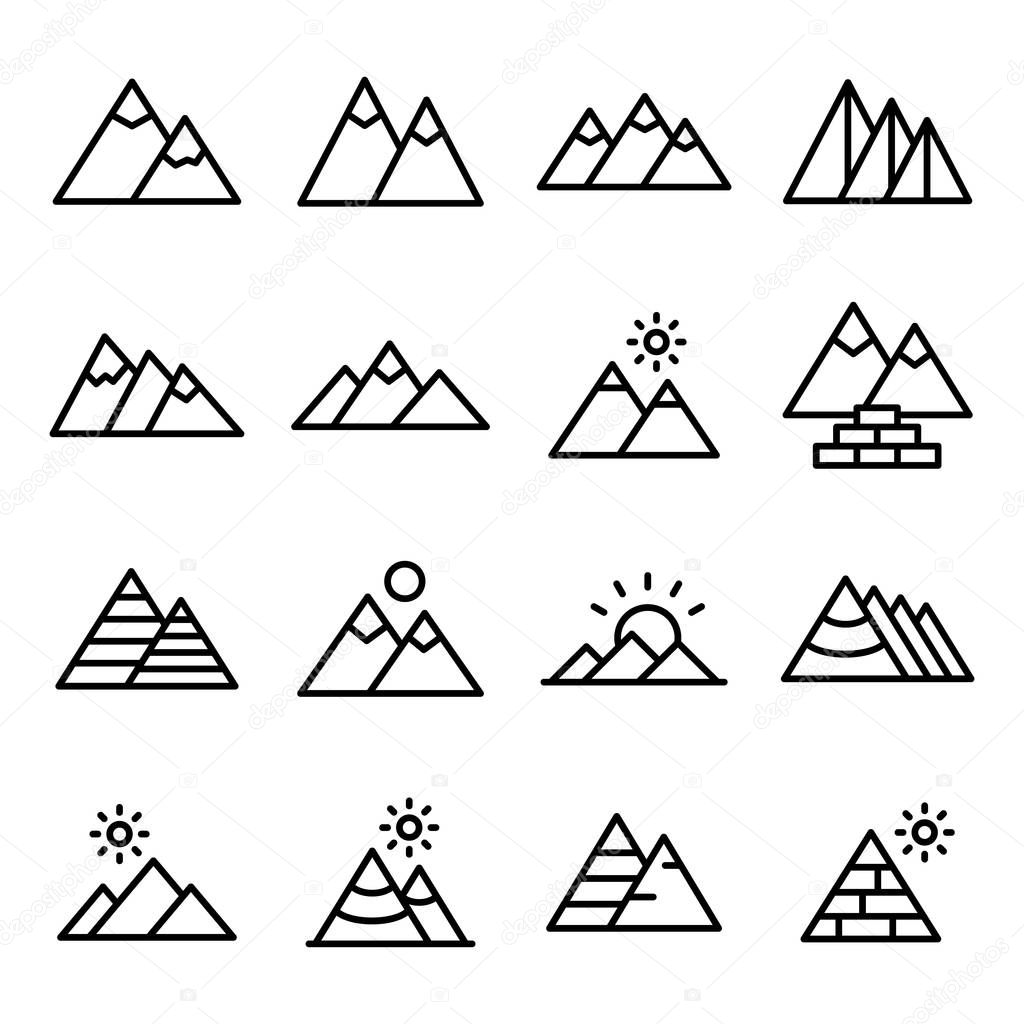Set of Mountains Line Vector Icons