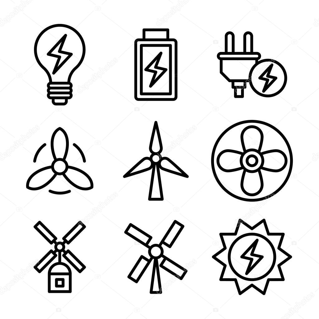 Set of Energy Resources Line Vector Icons 