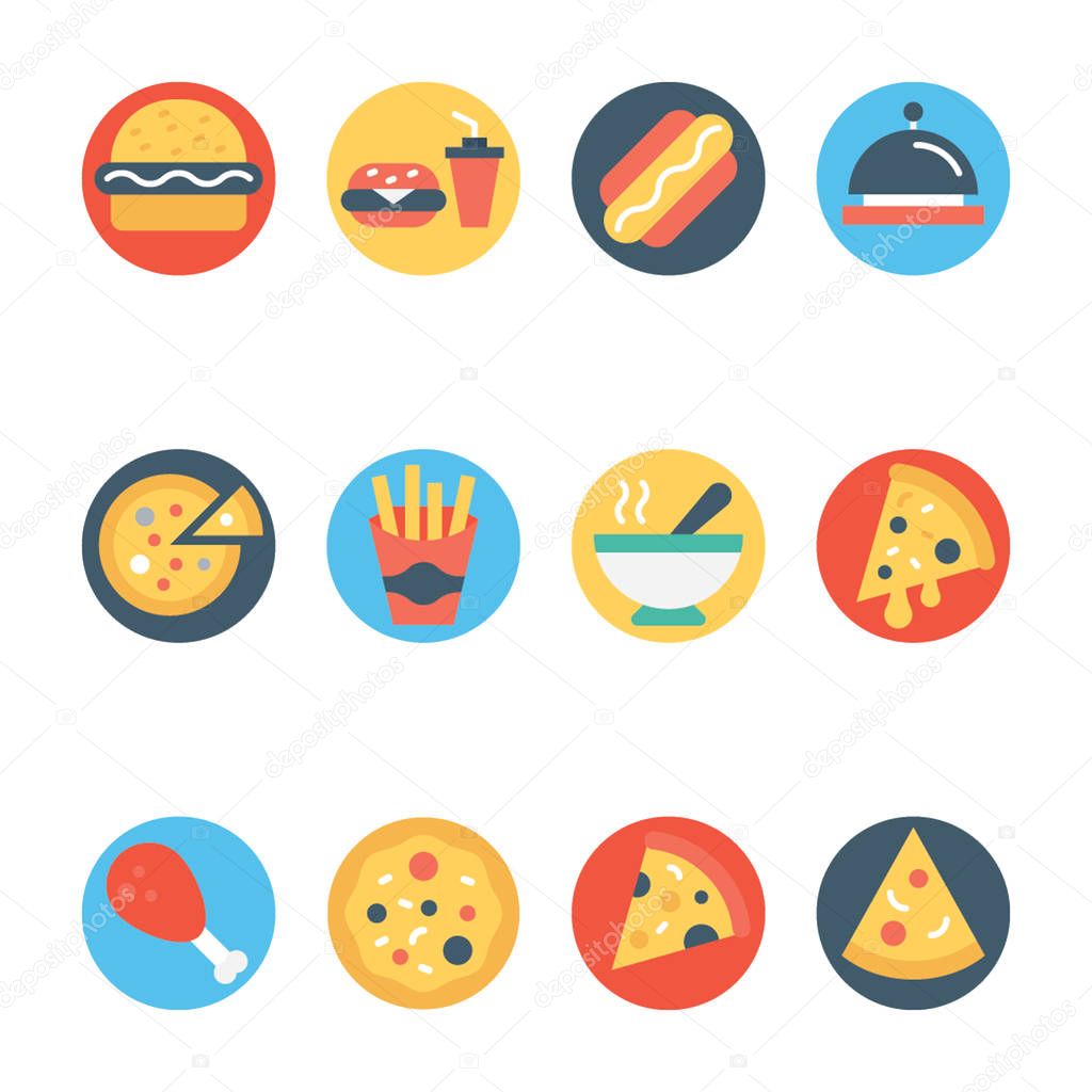 Set of Food Circular Colored Vector Icons