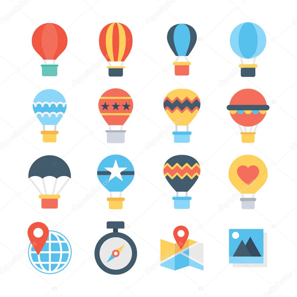 Set of Travel Destination Colored Vector Icons