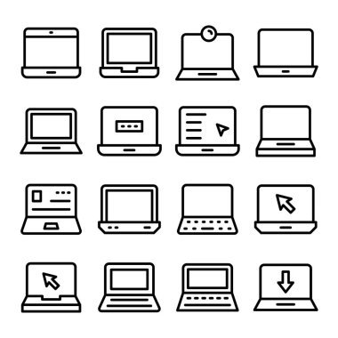 Laptop Macbooks çizgi vektör simge kümesi