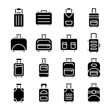 Bagaj glif vektör simge kümesi