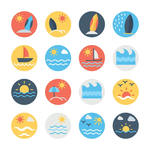 Conjunto de iconos vectoriales de color circular de playa — Vector de stock