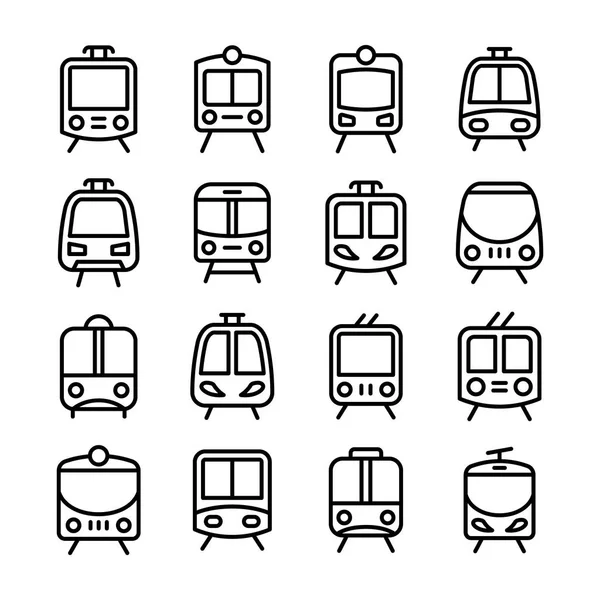 Zestaw pociąg i kolejowy transport linii ikony — Wektor stockowy