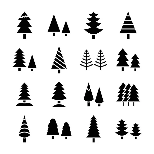 Set of Evergreen Trees Glyph Vector Icons — Stock Vector