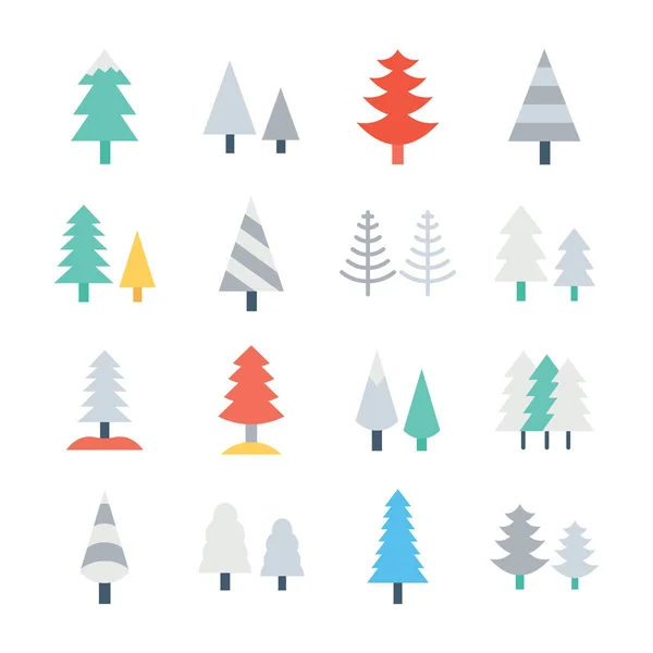 Set dari Ikon Vektor Warna Pohon Evergreen Stok Vektor