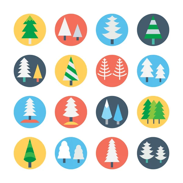 Set dari Pohon Evergreen Ikon Vektor Berwarna Melingkar Stok Ilustrasi 