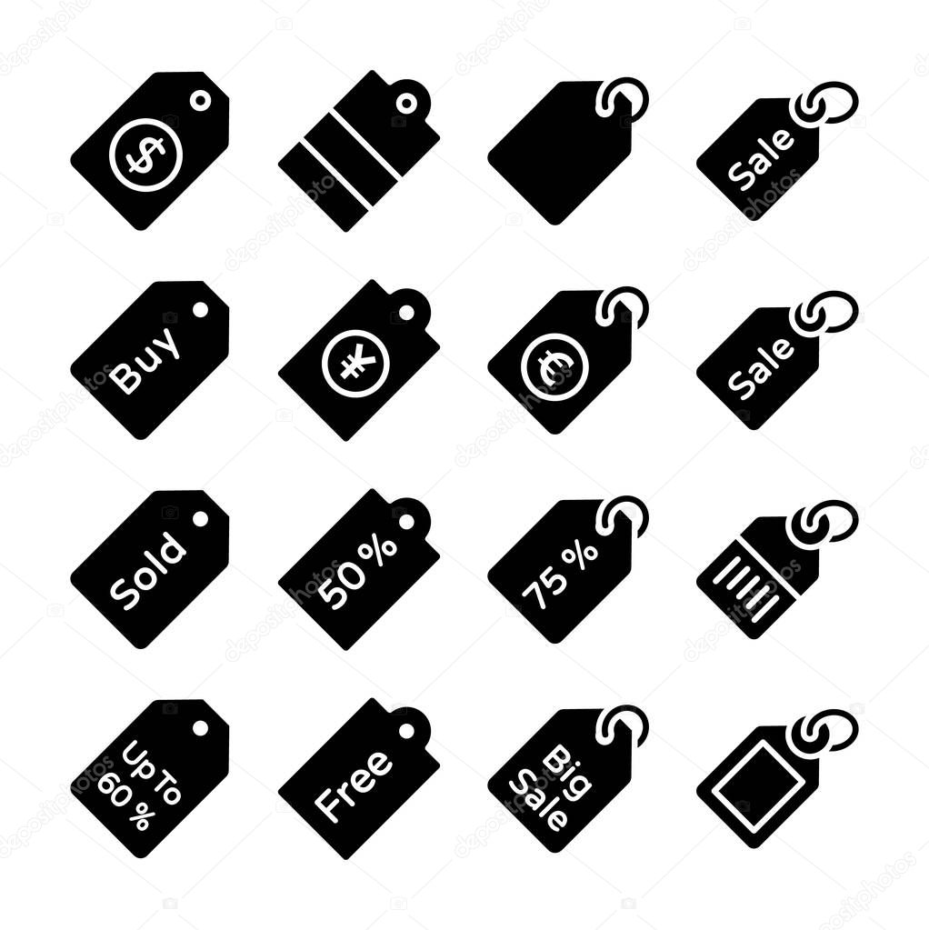 Set of Sale Tags Glyph Vector Icon