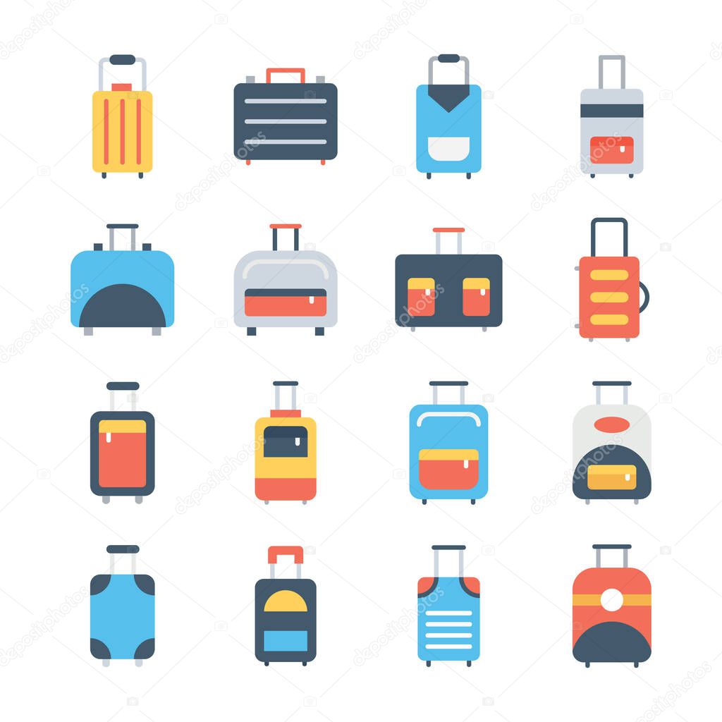 Set of Luggage colored Vector Icons