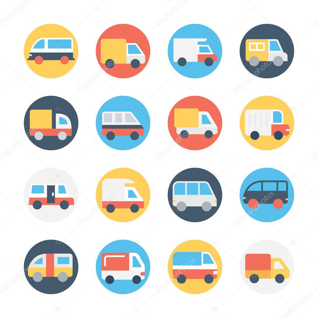 Set of Transport Circular Colored Vector Icons