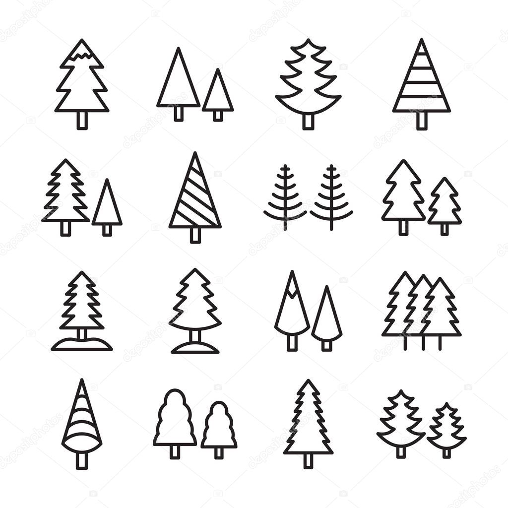 Set of Evergreen Trees Line Vector Icons