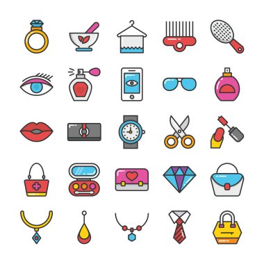 Güzellik ve moda renkli vektör Icons Set 2