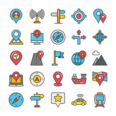 Haritalar ve gezinti renkli vektör Icons Set 2