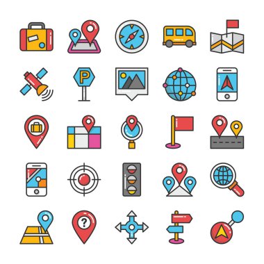 Haritalar ve gezinti renkli vektör Icons Set 4