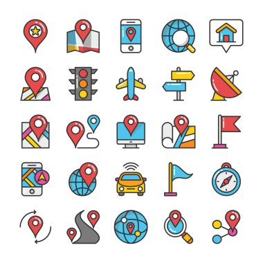 Haritalar ve gezinti renkli vektör Icons Set 1