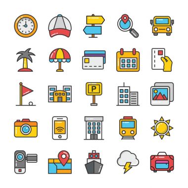 Otel ve seyahat renkli vektör Icons Set 7