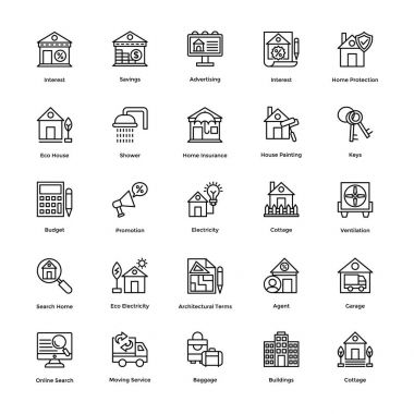Emlak Line vektör Icons 2 Set