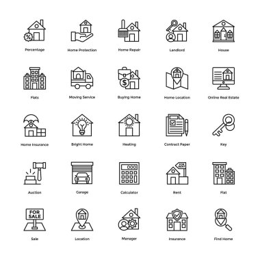 Emlak Line vektör Icons 5 Set