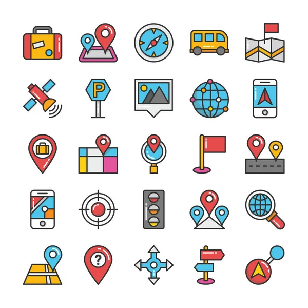 Mapas e navegação conjunto de ícones vetoriais coloridos 4 — Vetor de Stock
