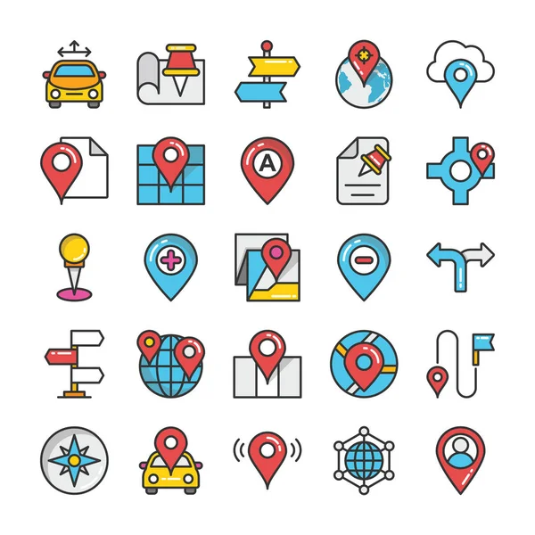 Kaarten en navigatie-gekleurde Vector Icons Set 6 — Stockvector