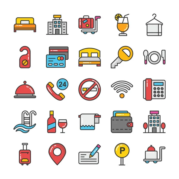 Conjunto de iconos vectoriales de colores de hotel y viaje 1 — Vector de stock