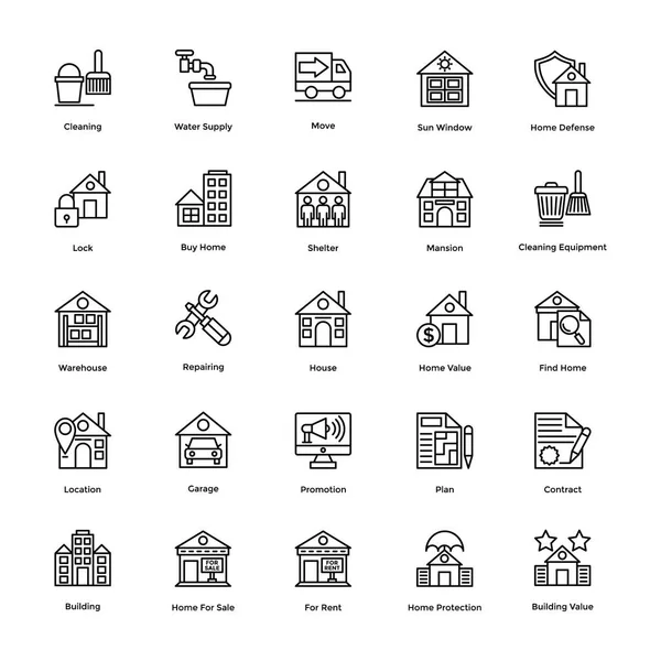 Linea immobiliare Vector Icons Set 4 — Vettoriale Stock