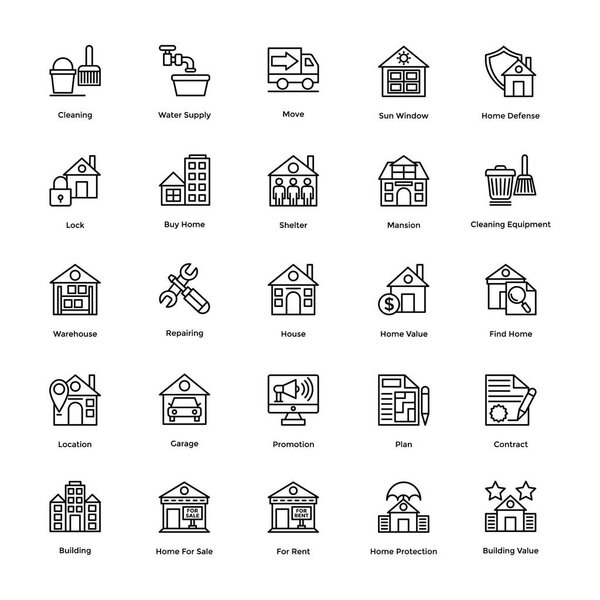 Векторные иконки на линии недвижимости
