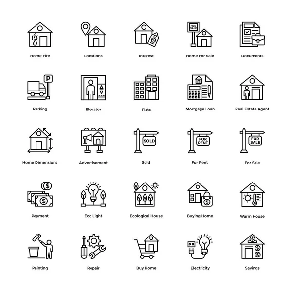 Immobilienzeilenvektorsymbole Set 3 — Stockvektor