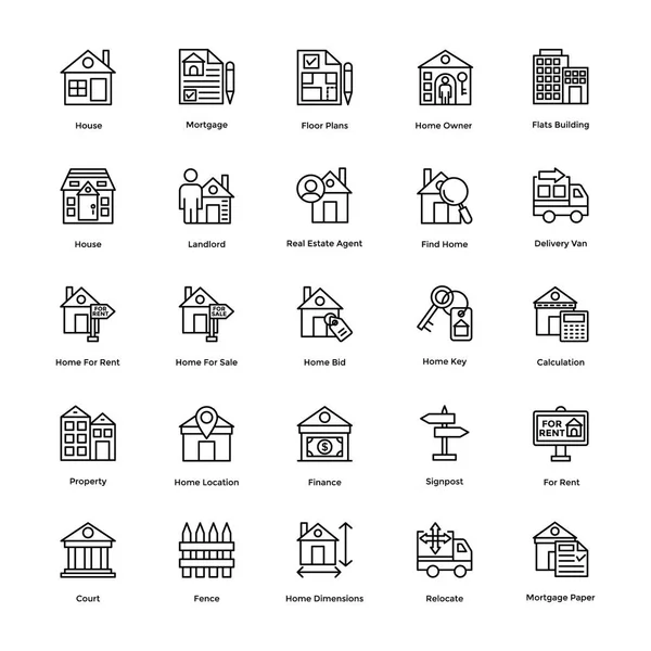 Conjunto de iconos vectoriales de línea inmobiliaria 1 — Archivo Imágenes Vectoriales