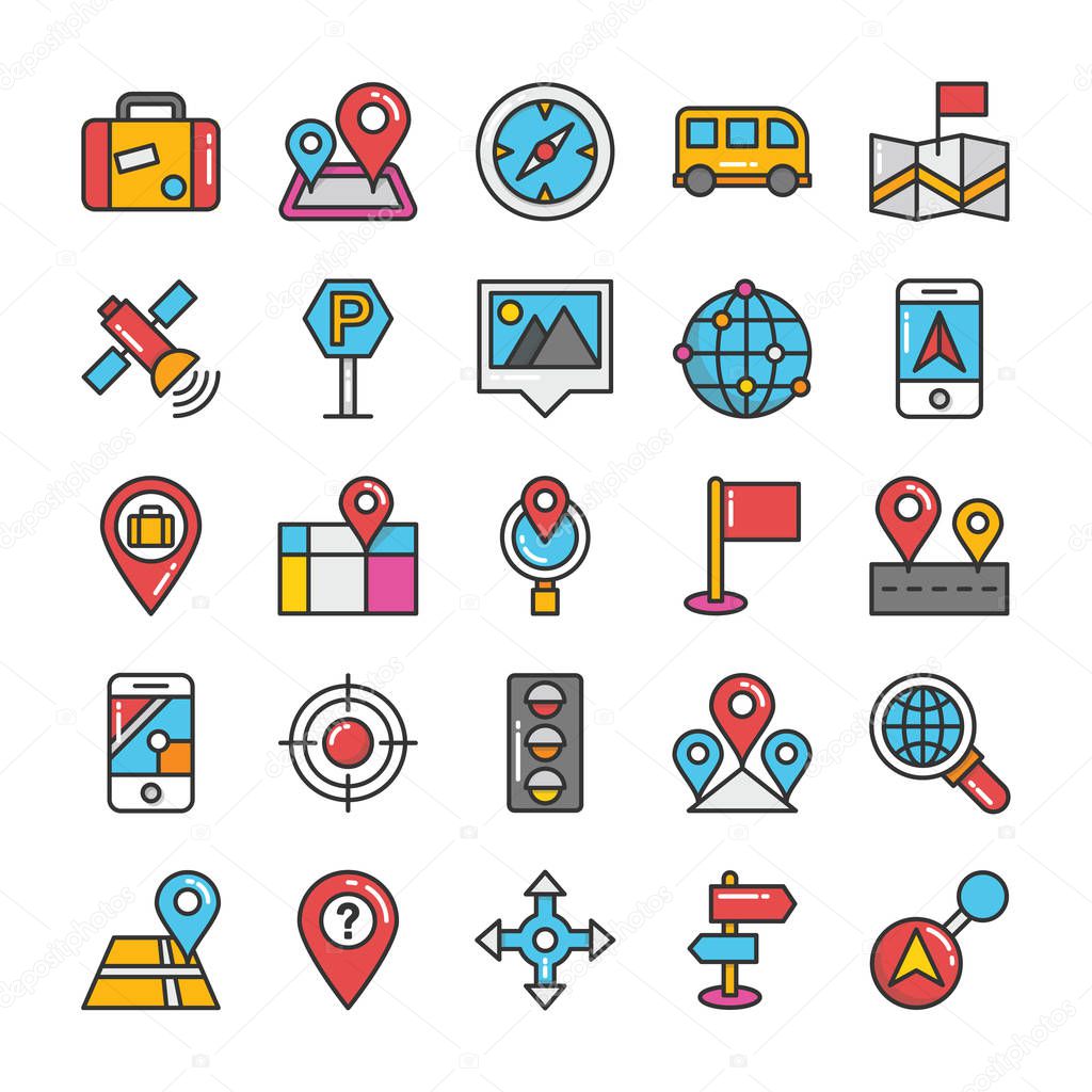 Maps and Navigation Colored Vector Icons Set 4