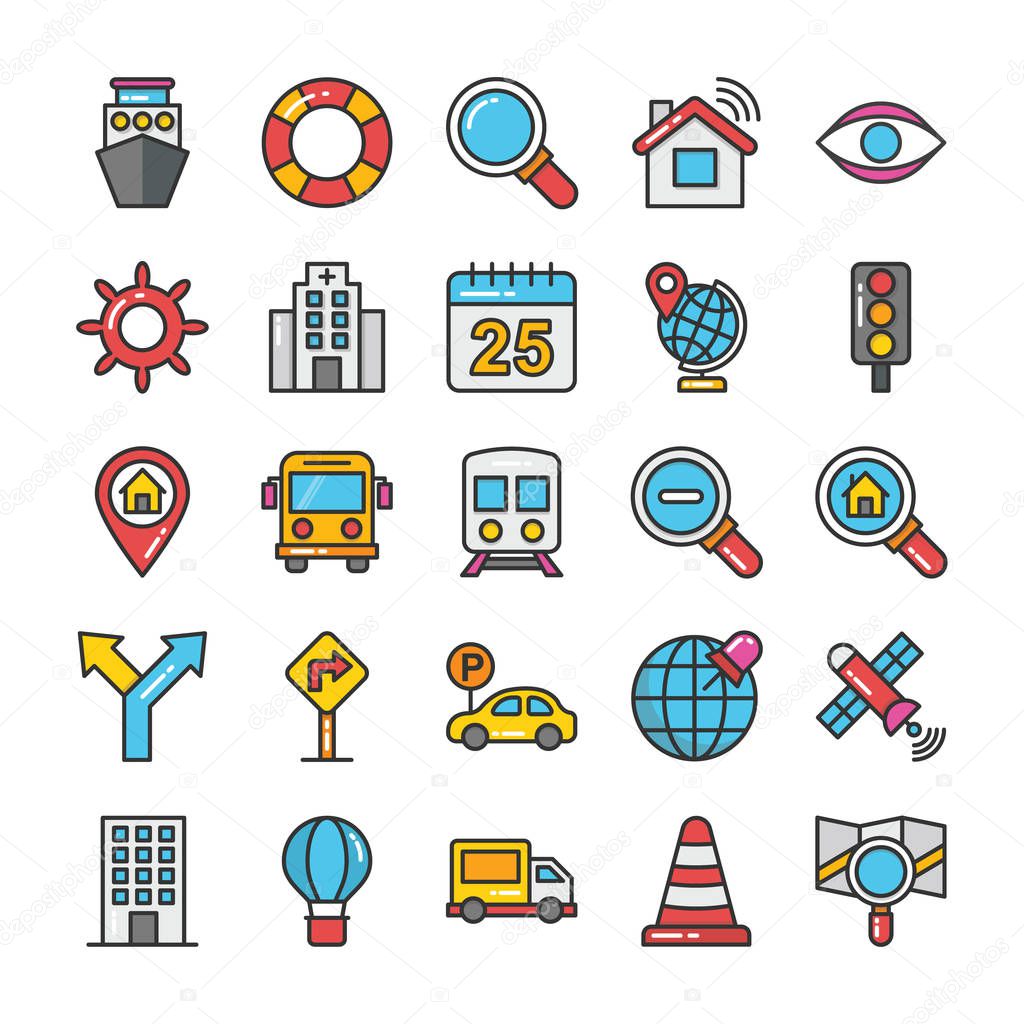 Maps and Navigation Colored Vector Icons Set 3