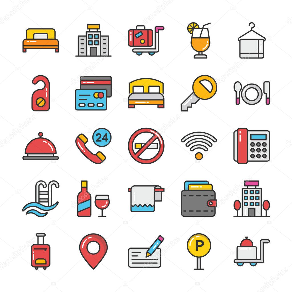 Hotel and Travel Colored Vector Icons Set 1