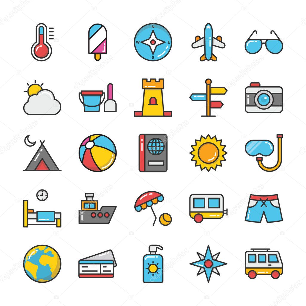 Hotel and Travel Colored Vector Icons Set 3