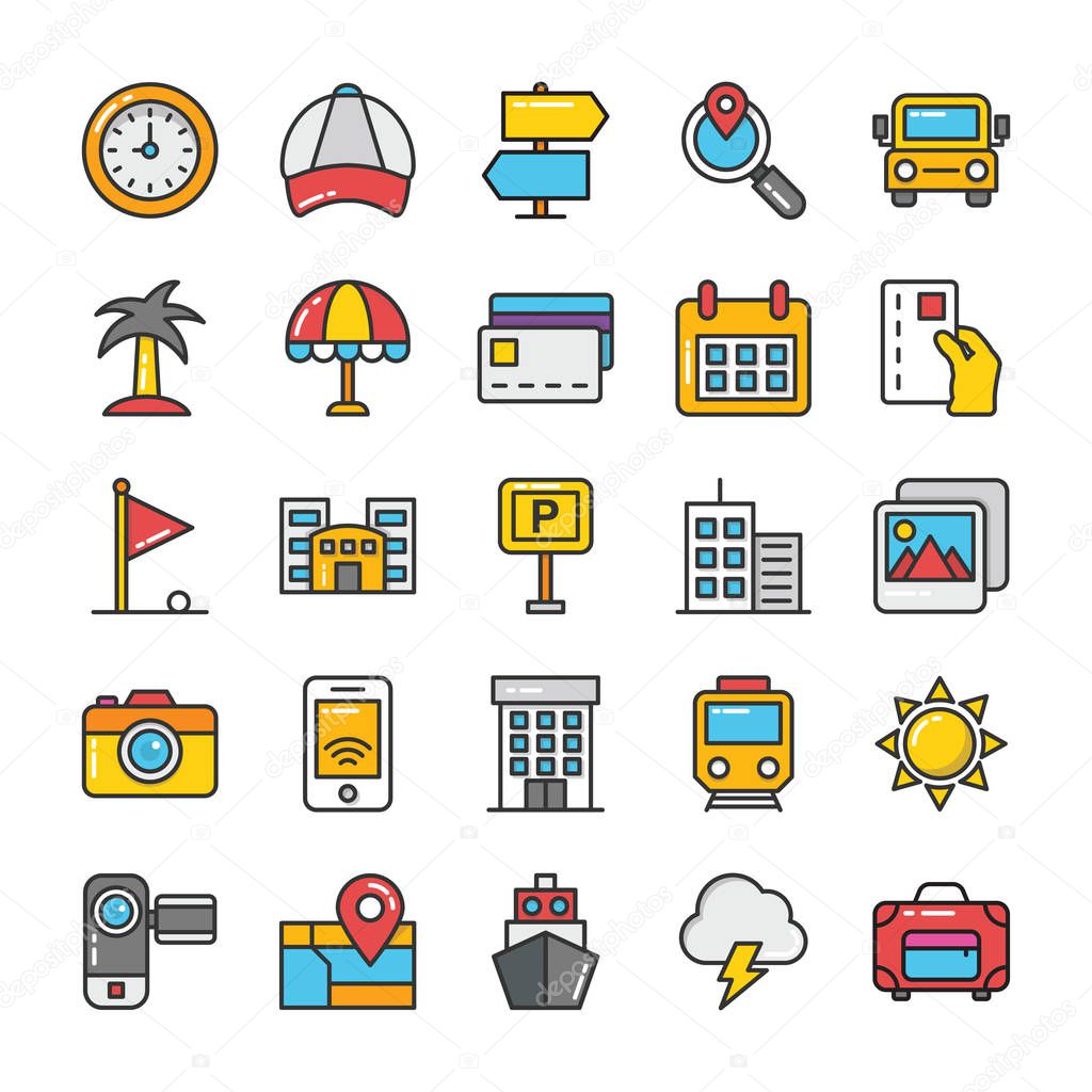 Hotel and Travel Colored Vector Icons Set 7