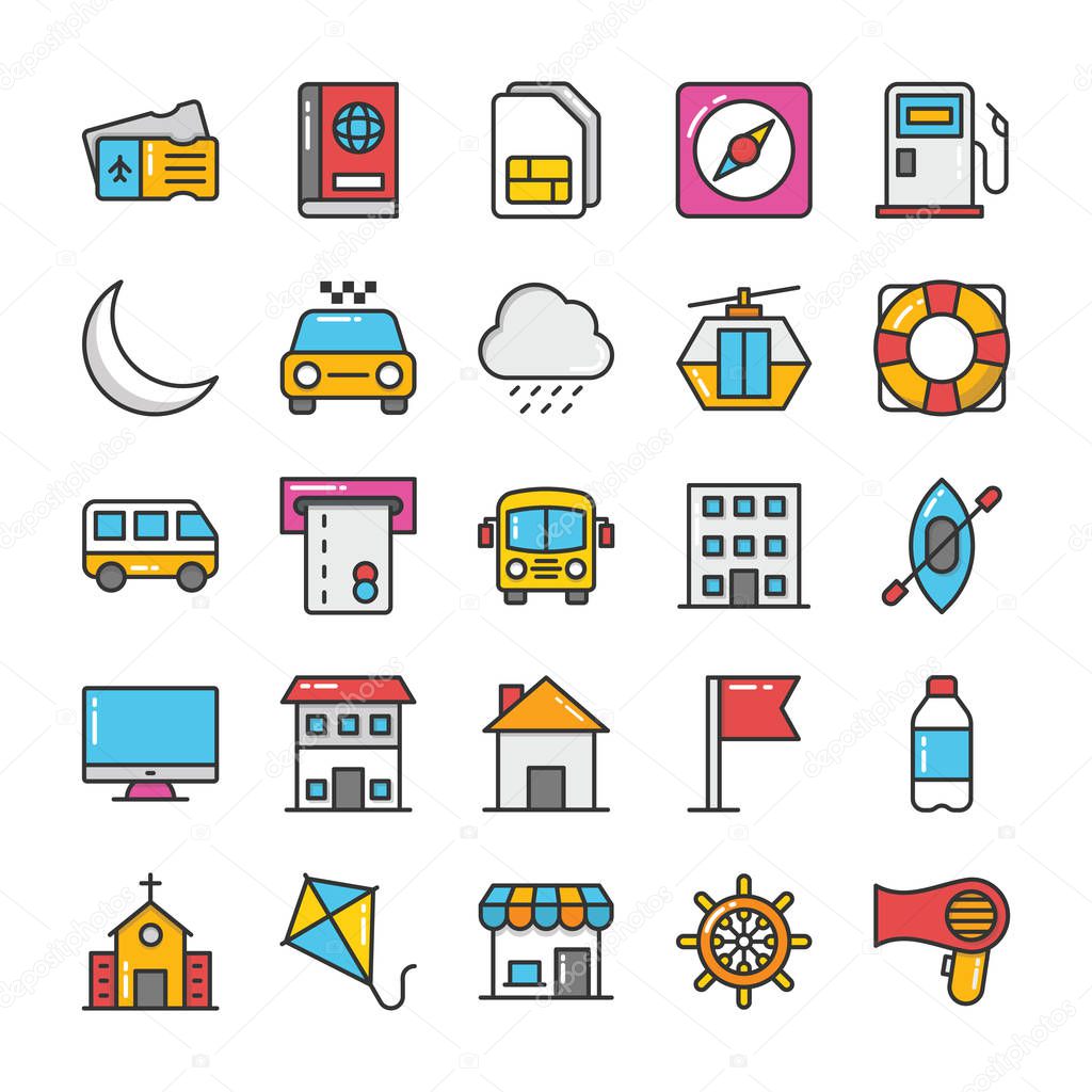 Hotel and Travel Colored Vector Icons Set 8